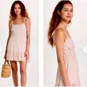 MinkPink, Tan and white striped mini dress. Size Medium, NWT